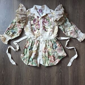 Shirt Remake From Vintage Fabric Romantic Floral Lace Puff Sleeve Blouse